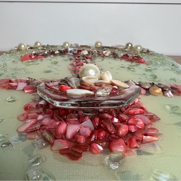 Pearls Shells Beach Anchor Resin Painted Canvas. Size 11” x 14”. - Picture 12 of 16